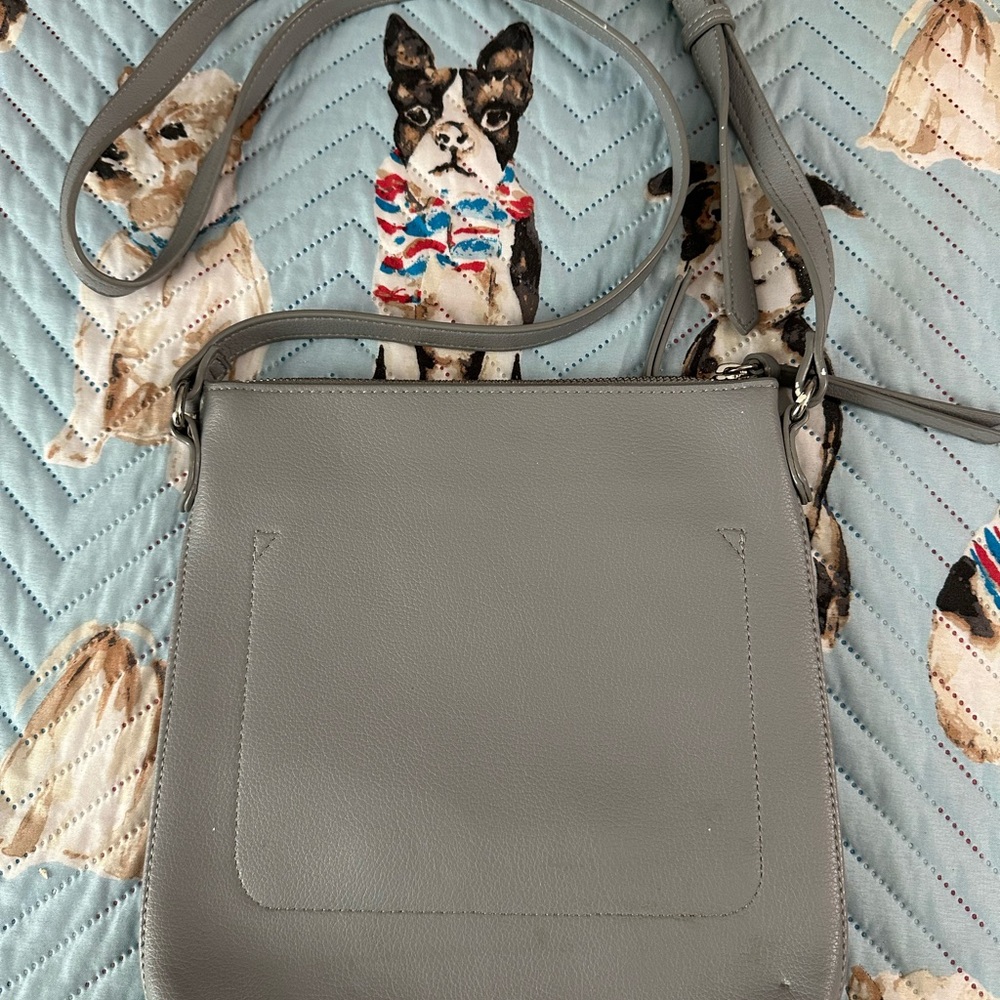 Elegant Gray Leather Shoulder Bag